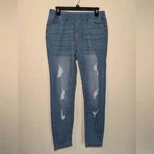 NEW Shiela Rose Distressed Jeggings via Nadine West Stretch Elastic Waist Size L